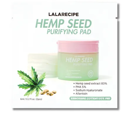 Oczyszczająco-kojące płatki z wyciągiem z nasion konopi - 2 szt.(HEMP SEED PURIFYING PAD SAMPLE, 6ml) LalaRecipe