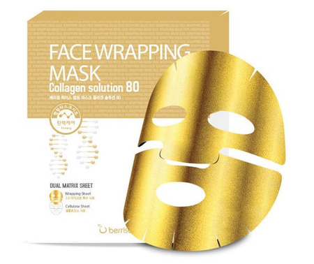 Złota maseczka w płachcie z kolagenem morskim (Face Wrapping Mask Collagen Solution 80) Berrisom